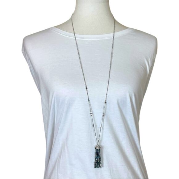 Cookie Lee Beaded Tassel Charm Pendant Necklace Bracelet Set Silver Lavender - Picture 1 of 13